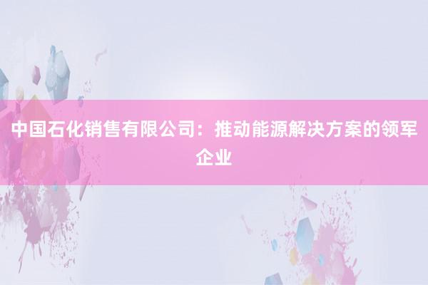 中国石化销售有限公司：推动能源解决方案的领军企业